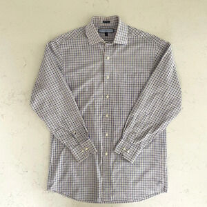 Tommy Hilfiger Ithaca LS Button Down Check Print Dress Shirt Blue Wht Tan Sz 15